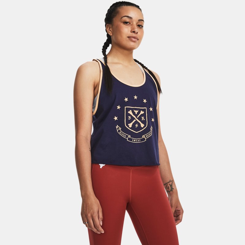 Under Armour Women's Project Rock Arena Tank Midnight Navy / Mesa Yellow XS